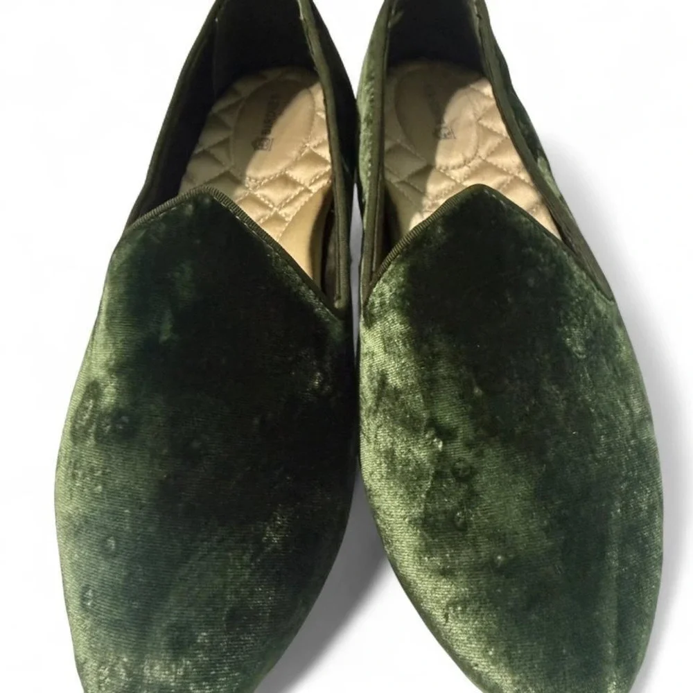Birdies Emerald Green Velvet Smoking Loafers Flats Size 9